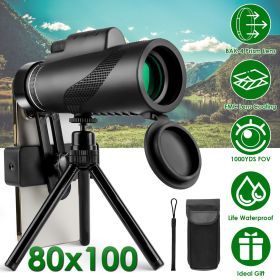 80x100 HD Monocular Telescope for Adults BAK-4 Prism High Power Monocular for Smartphone with FMC Lens Phone Adapter Tripod Case for Bird Watchin