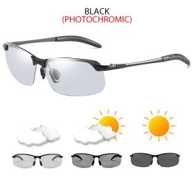 Fashion Half Frame Photochromic Sunglasses Men Women Classic Chamelon Polarized Sun Glasses Male Vintage Fishing Driving Shades (Lenses Color: Black Photochromic)
